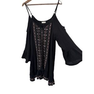 Exist Dress Black Cold Shoulder Embroidered 3/4 Sleeve‎ XL Cottagecore festival